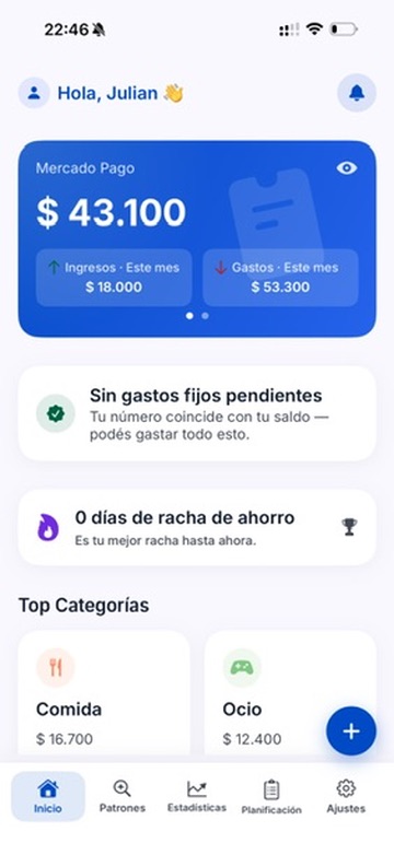 Pantalla principal de Ahorrar es Fácil